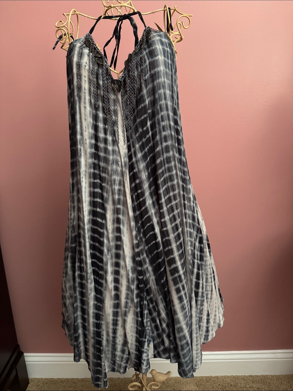 Sugar Lips Black White Tie-Dye Halter Dress - Size M